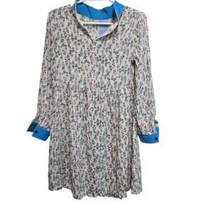 Floral A-Line Contrast Collar Mini Dress Small
